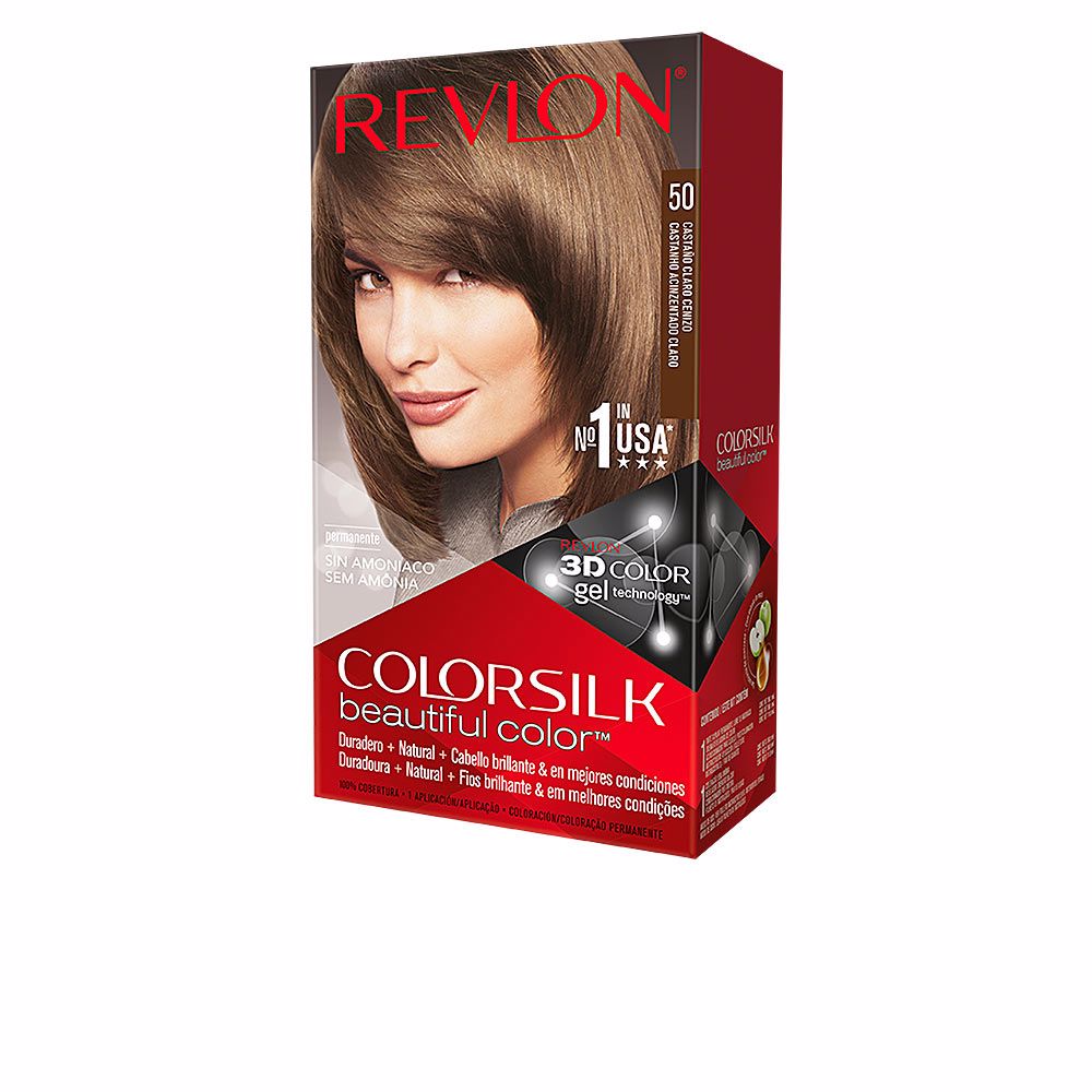 SchwarzkopfIgoraRoyalPermanentHairColor0-88 Box of Revlon ColorSilk Permanent Hair Color 50 Light Ash Brown by Revlon, a permanent hair dye indicated for gray hair coverage.