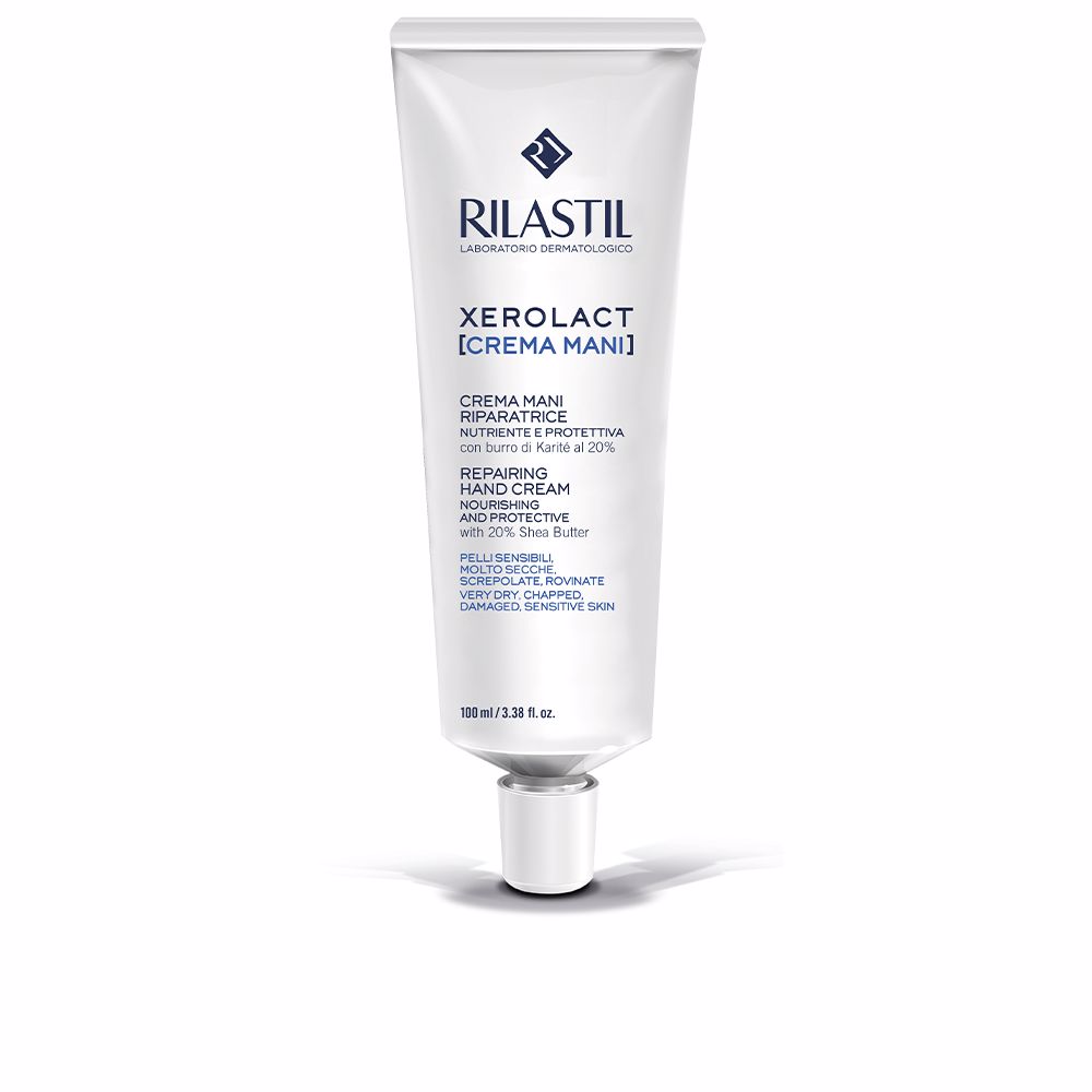 RilastilXerolactRepairingHandCream100ml Tube of Rilastil Xerolact Repairing Hand Cream by Rilastil, a cream indicated for moisturizing dry and chapped hands.