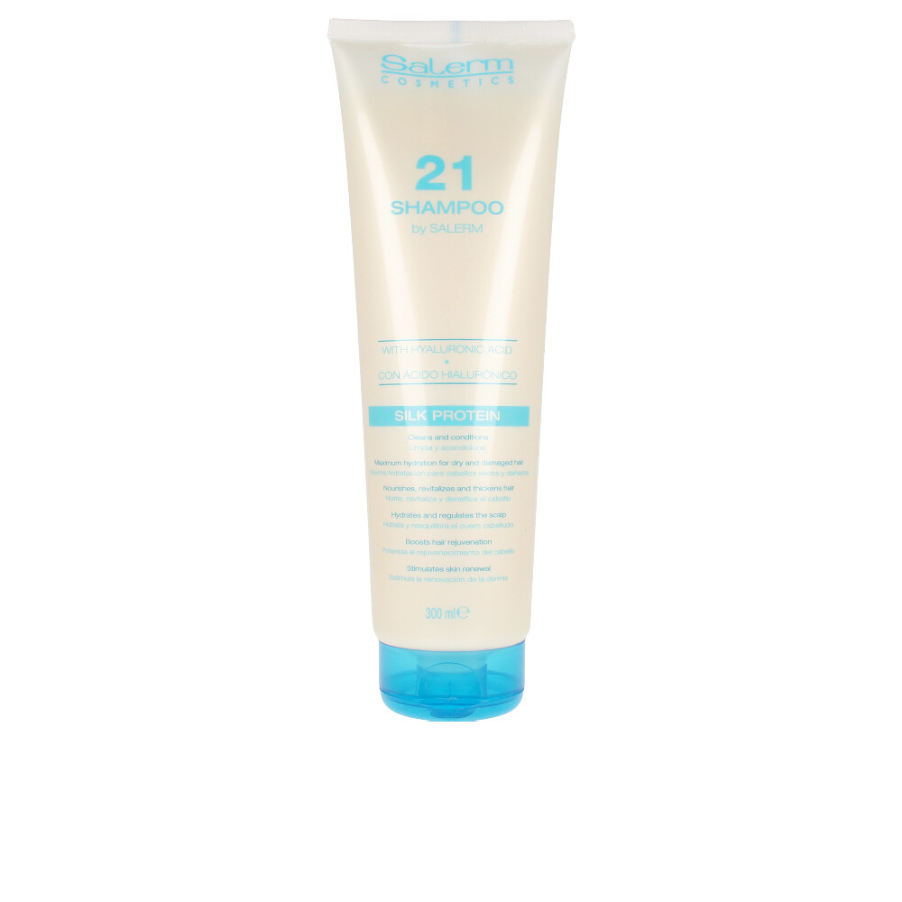 Salerm21Shampoo300ml Bottle of Salerm 21 Shampoo by Salerm, a creamy shampoo indicated for repairing and revitalizing damaged hair.