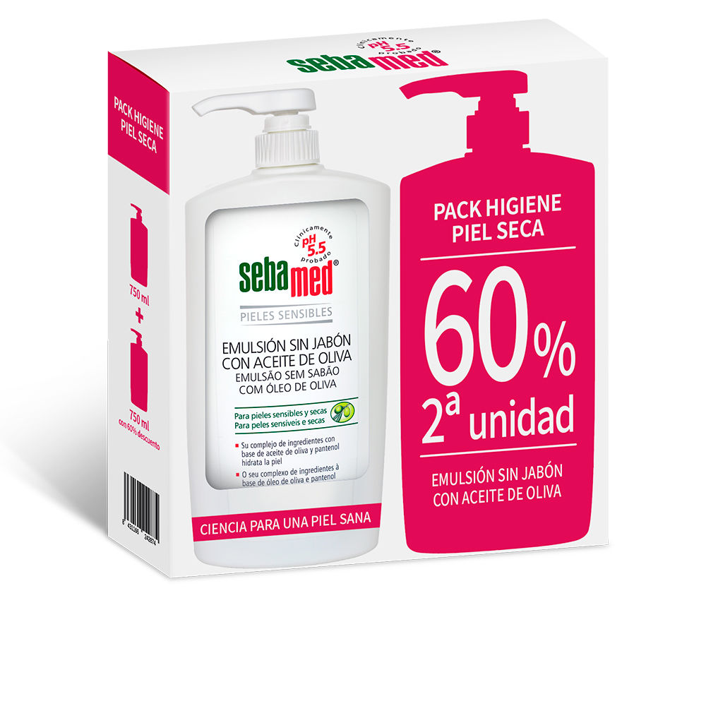 SebamedSoap-freeEmulsionBathGelwithOliveOil2x750ml Bottle of Sebamed Soap-free Emulsion Bath Gel with Olive Oil by Sebamed, a shower gel indicated for dry skin protection.