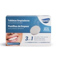 Box  of  Senti2  Denture  Cleaning  Tablets  by  Senti2,  a  tablet  treatment  indicated  for  deep  cleaning  and  bacteria  removal  of  dentures.