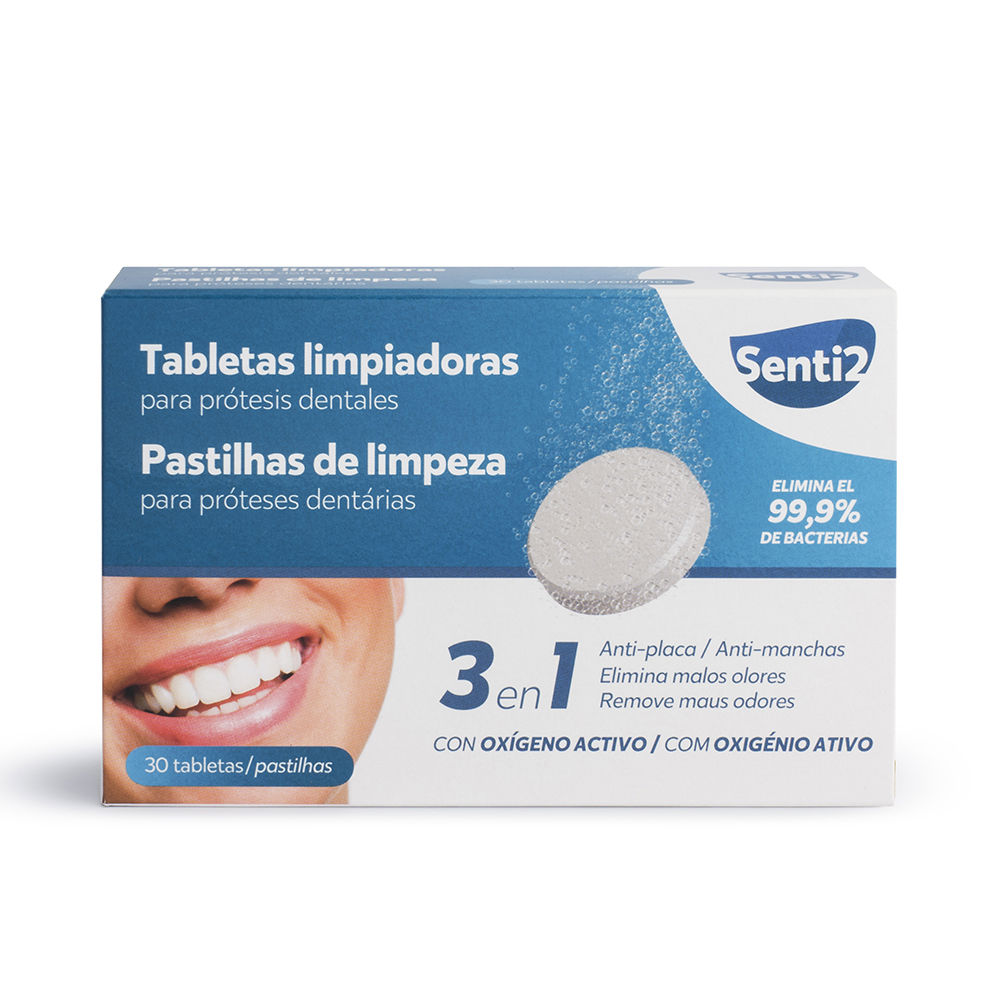 Senti2DentureCleaningTabletsx30 Box of Senti2 Denture Cleaning Tablets by Senti2, a tablet treatment indicated for deep cleaning and bacteria removal of dentures.