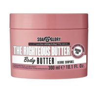 Jar  of  The  Righteous  Butter  Body  Butter  by  Soap  &  Glory,  a  rich  creamy  butter  indicated  for  72h  skin  hydration.