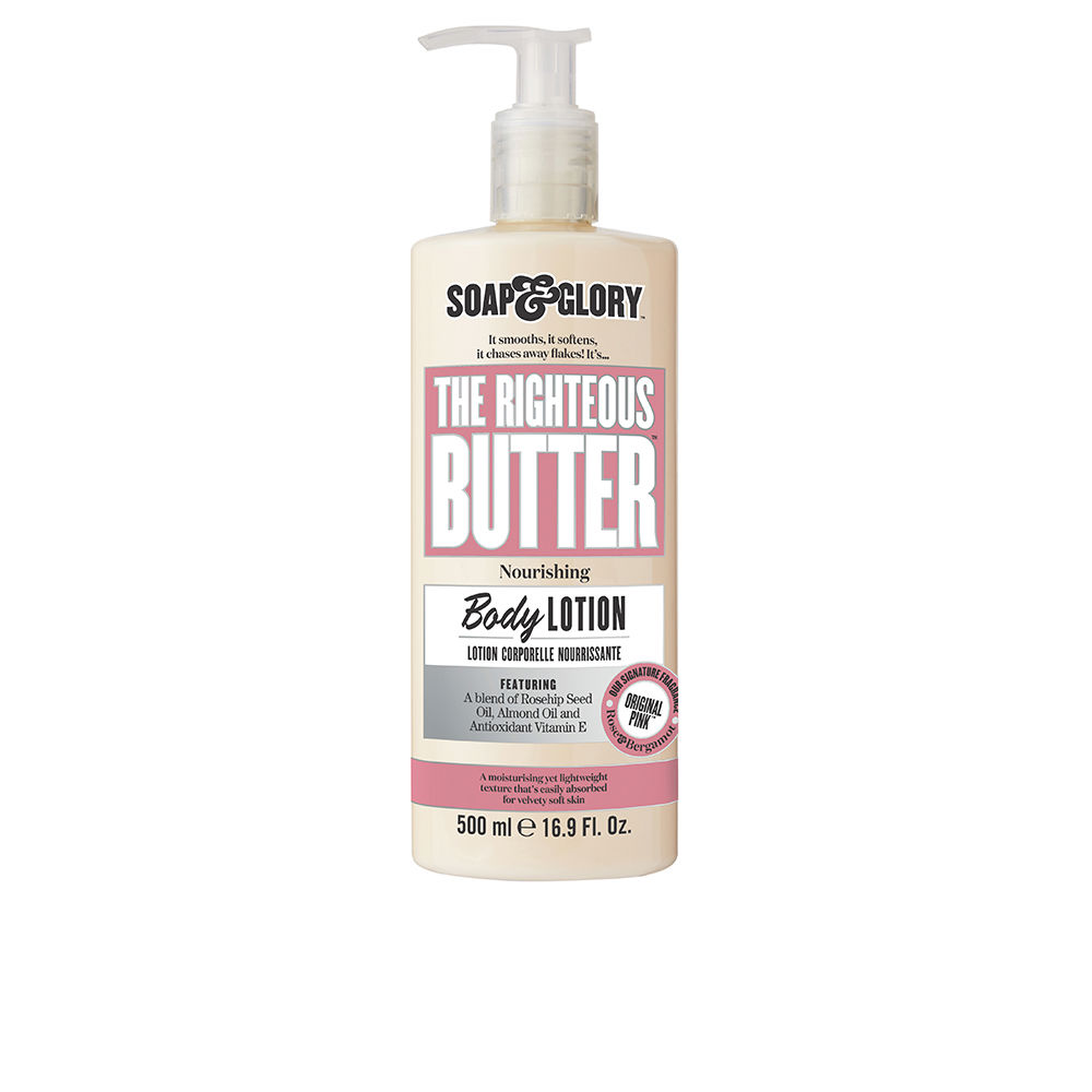 Soap&GloryTheRighteousButterBodyLotion500ml Bottle of The Righteous Butter Body Lotion by Soap & Glory, a moisturizing lotion indicated for hydrating the skin.