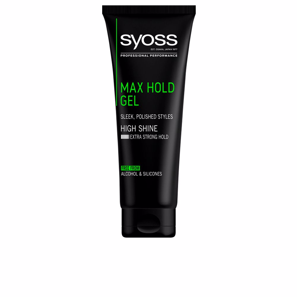 SyossMaxHoldGel250ml Bottle of Syoss Max Hold Gel by Syoss, a styling gel indicated for ultra strong hold and high shine hair styling.