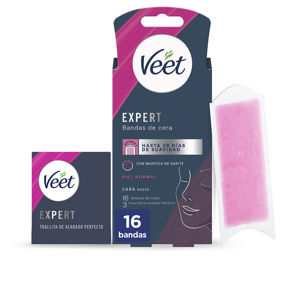 VeetExpertHairRemovalFacialWaxStripsNormalSkinx16 Veet Expert Bandas de Cera Facial para Piel Normal x16 - Image 1