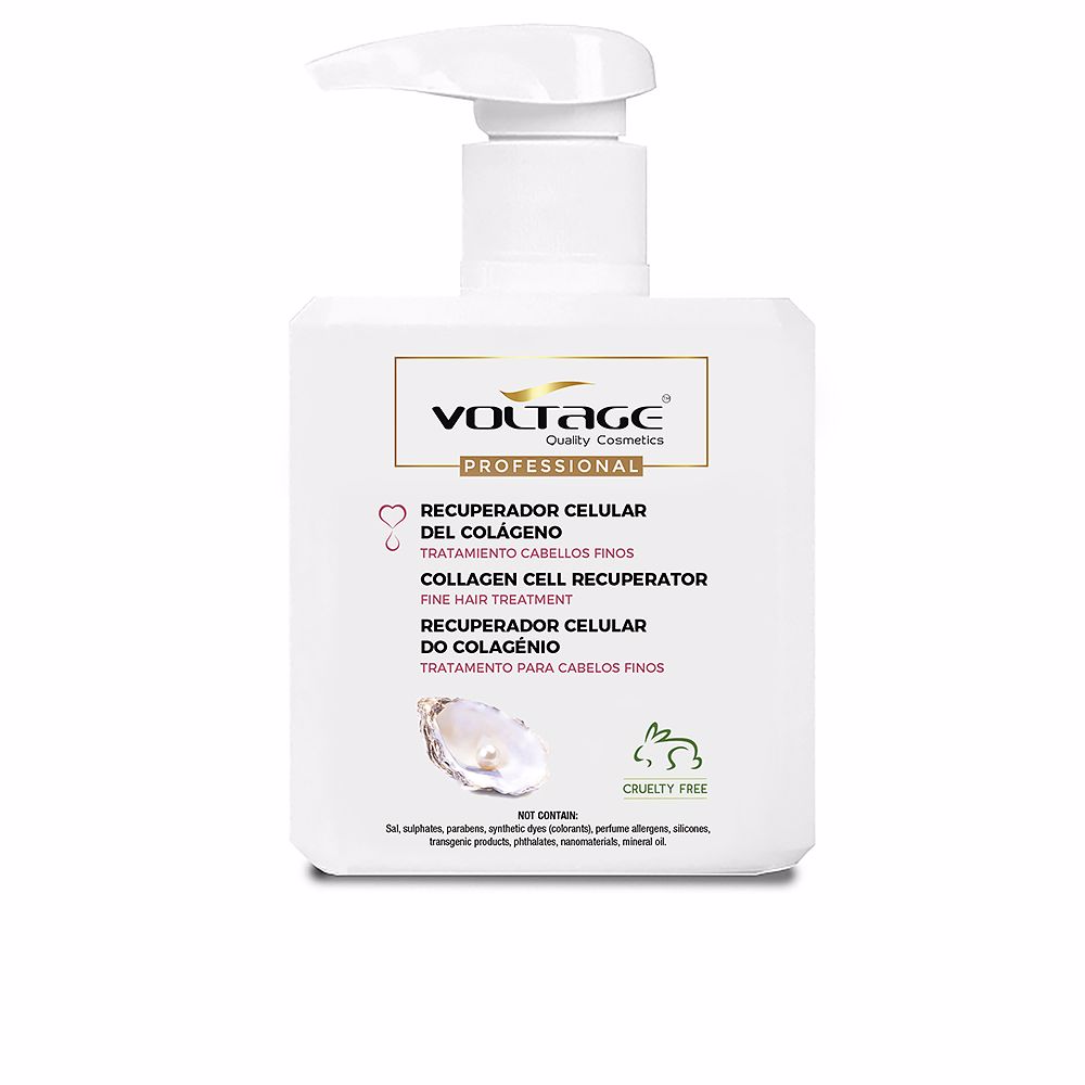 VoltageCosmeticsCollagenCellRecuperator500ml Product container of Voltage Cosmetics Collagen Cell Recuperator by Voltage Cosmetics, a hair treatment indicated for hair repair.