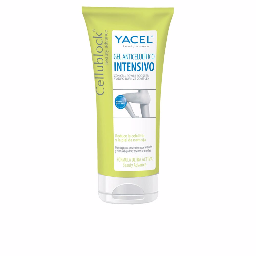 YacelCellublockIntensiveAnti-CelluliteGel200ml Product container of Yacel Cellublock Intensive Anti-Cellulite Gel by Yacel, a fresh gel indicated for reducing cellulite.
