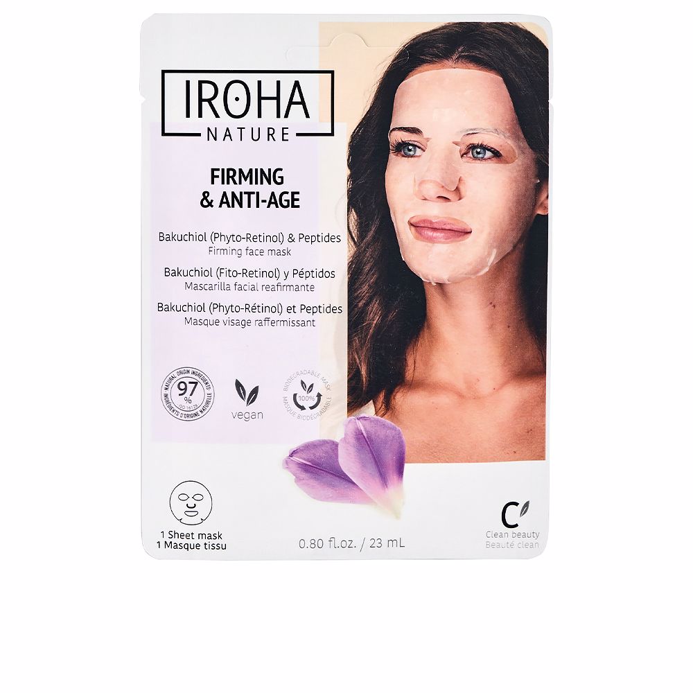 IrohaFirming&Anti-AgeBackuchiol&PeptidesFaceMask23ml Sachet of Iroha Firming & Anti-Age Backuchiol & Peptides Face Mask by Iroha, a sheet mask indicated for skin firmness.