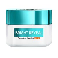 Tube  of  LOréal  Paris  Bright  Reveal  Niacinamide  Anti-Spot  Cream  SPF50  by  LOréal,  a  cream  indicated  for  reducing  dark  spots.
