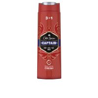 Bottle  of  Old  Spice  Captain  3In1  Shower  Gel  by  Old  Spice,  a  shower  gel  indicated  for  cleansing  the  skin,  hair,  and  face.