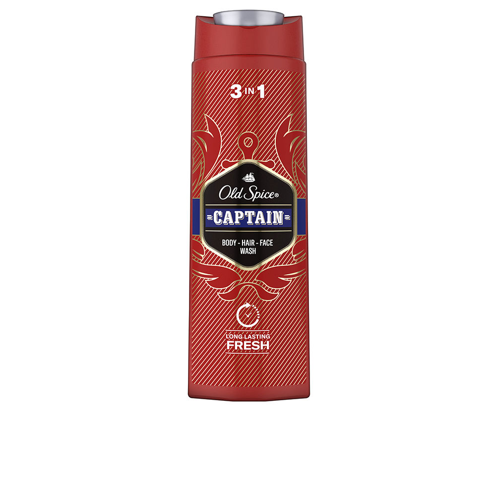 OldSpiceCaptain3In1ShowerGel400ml Bottle of Old Spice Captain 3In1 Shower Gel by Old Spice, a shower gel indicated for cleansing the skin, hair, and face.