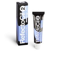 Product  container  of  Refectocil  Eyelash  And  Eyebrow  Tint  Color  2  Blue  Black  by  Refectocil,  a  tint  indicated  for  enhancing  lash  color.