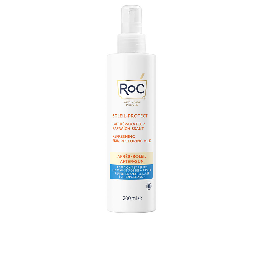 RocSoleil-ProtectAfterSunRefreshingSkinRestoringMilk200ml Bottle of Roc Soleil-Protect After Sun Refreshing Skin Restoring Milk by Roc, a milky lotion indicated for soothing sun-exposed skin.