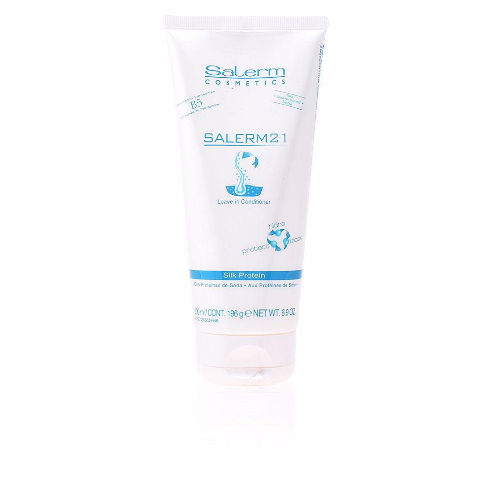Salerm21SilkProteinLeave-InConditioner200ml Bottle of Salerm 21 Silk Protein Leave-In Conditioner by Salerm, a leave-in cream indicated for repairing damaged and porous hair.