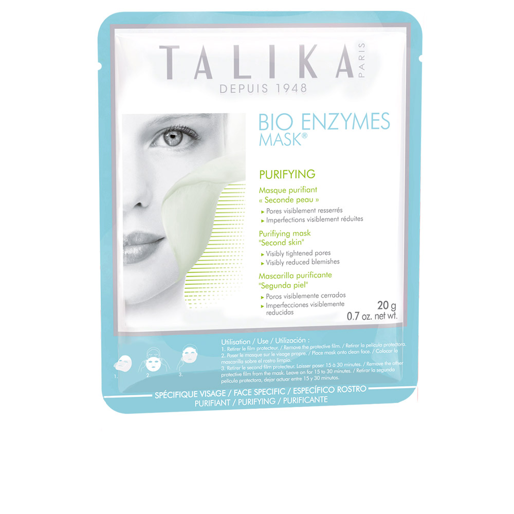 TalikaBioEnzymesPurifyingMask20g Sachet of Talika Bio Enzymes Purifying Mask by Talika, a bio cellulose mask indicated for cleansing, detoxifying and rebalancing skin.