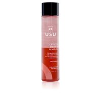 Bottle  of  Usu  Cosmetics  Lip  &  Eye  Makeup  Remover  by  Usu  Cosmetics,  a  two-phase  solution  indicated  for  removing  waterproof  makeup.