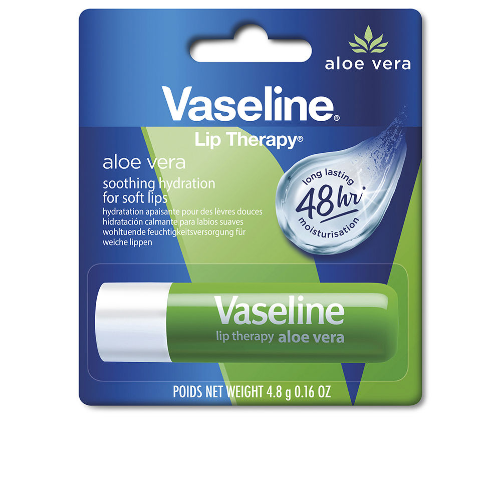 VaselineLipBalmStickAloeVera4.8g Product container of Vaseline Lip Balm Stick Aloe Vera by Vaseline, a lip balm indicated for hydrating and soothing the lips.