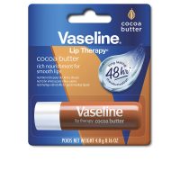 Product  container  of  Vaseline  Lip  Balm  Stick  Cocoa  Butter  by  Vaseline,  a  lip  balm  indicated  for  moisturizing  and  healing  dry  lips.