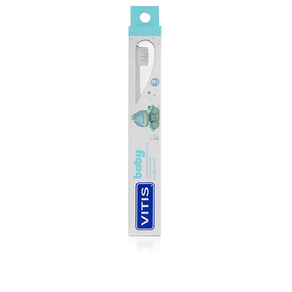 VitisBabyToothbrush Product container of Vitis Baby Toothbrush by Vitis, a toothbrush indicated for cleaning teeth and gums of babies aged 0 to 4 years.