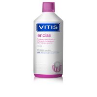 Bottle  of  Vitis  Gums  Mouthwash  by  Vitis,  a  mouthwash  indicated  for  treating  gum  bleeding  and  inflammation  due  to  gingivitis.