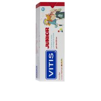 Tube  of  Vitis  Junior  Toothpaste  Gel  With  Fluoride  Tutti  Frutti  by  Vitis,  a  gel  toothpaste  indicated  for  protecting  junior  teeth.