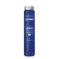 Bottle  of  Alcantara  LUomo  Urbantech  Shampoo  by  Alcantara,  a  creamy  shampoo  indicated  for  strengthening  hair  structure.