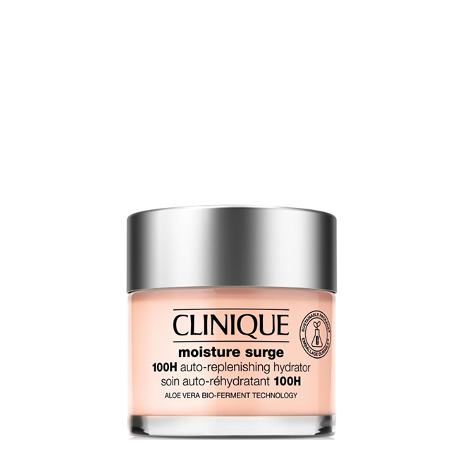 CliniqueMoistureSurge100HAuto-ReplenishingHydratorGel75ml Jar of Clinique Moisture Surge 100H by Clinique, a gel-cream indicated for deep hydration and reducing water loss.
