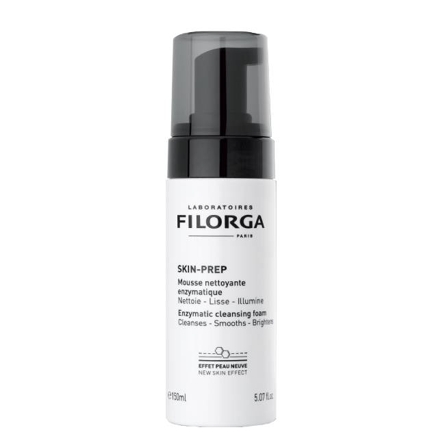 FilorgaSkinPrepEnzymaticCleansingFoam150ml Bottle of Skin Prep Enzymatic Cleansing Foam by Filorga, a foam mousse indicated for refining texture and brightening skin.