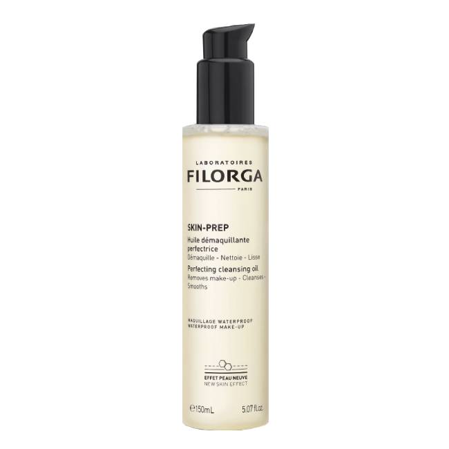 FilorgaSkinPrepPerfectingCleansingOil150ml Bottle of Skin Prep Perfecting Cleansing Oil by Filorga, an oil-to-milk texture indicated for removing waterproof makeup.
