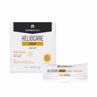 Box  of  Heliocare  360  Junior  Oral  Sticks  by  Heliocare,  a  sachet  of  granules  indicated  for  increasing  skin  resistance  to  the  sun.