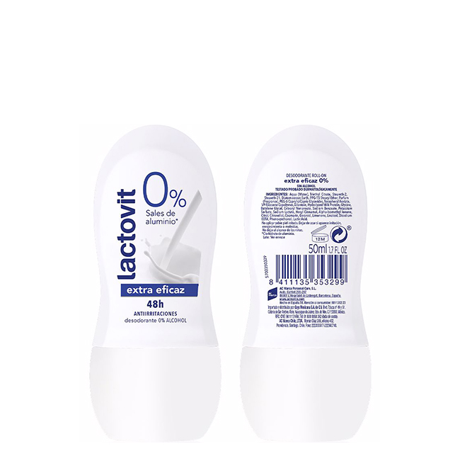 LactovitOriginal0DeodorantRoll-On50ml Bottle of Original 0% Deodorant Roll-On by Lactovit, a roll-on deodorant indicated for perspiration protection.