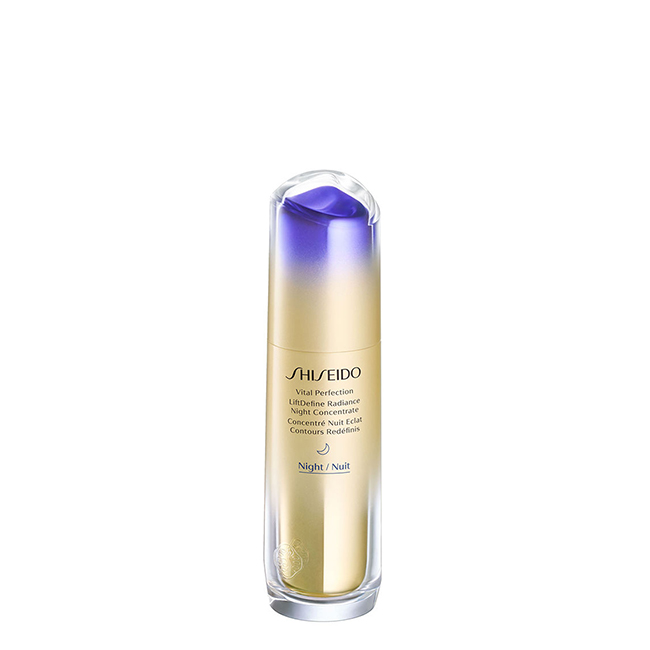 ShiseidoVitalPerfectionLiftDefineNightSerum40ml Bottle of Shiseido Vital Perfection Lift Define Night Serum by Shiseido, a night serum indicated for lifting facial contours.