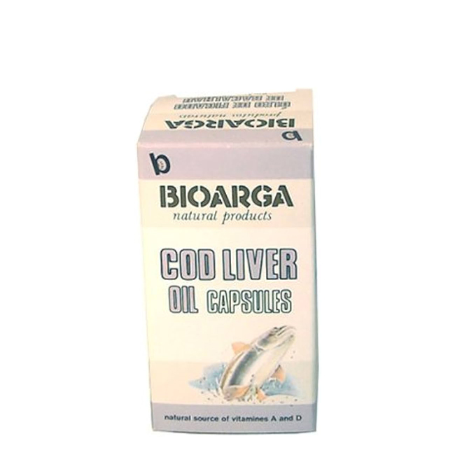 BioargaCodLiverOilCapsulesx100 Box of Bioarga Cod Liver Oil Capsules by Bioarga, a food supplement indicated for brain, heart and immune system support.