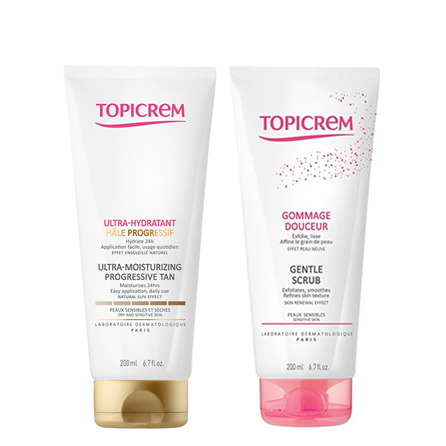TopicremUltra-MoisturizingScrubProgressiveTanCreamDuo Topicrem Duo Ultra-Hidratante Esfoliante + Creme Bronzeado Progressivo - Image 1