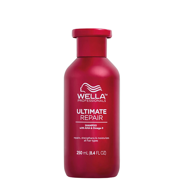 WellaProfessionalsUltimateRepairShampoo250ml Bottle of Wella Professionals Ultimate Repair Shampoo by Wella, a shampoo indicated for deep repair and strengthening hair.