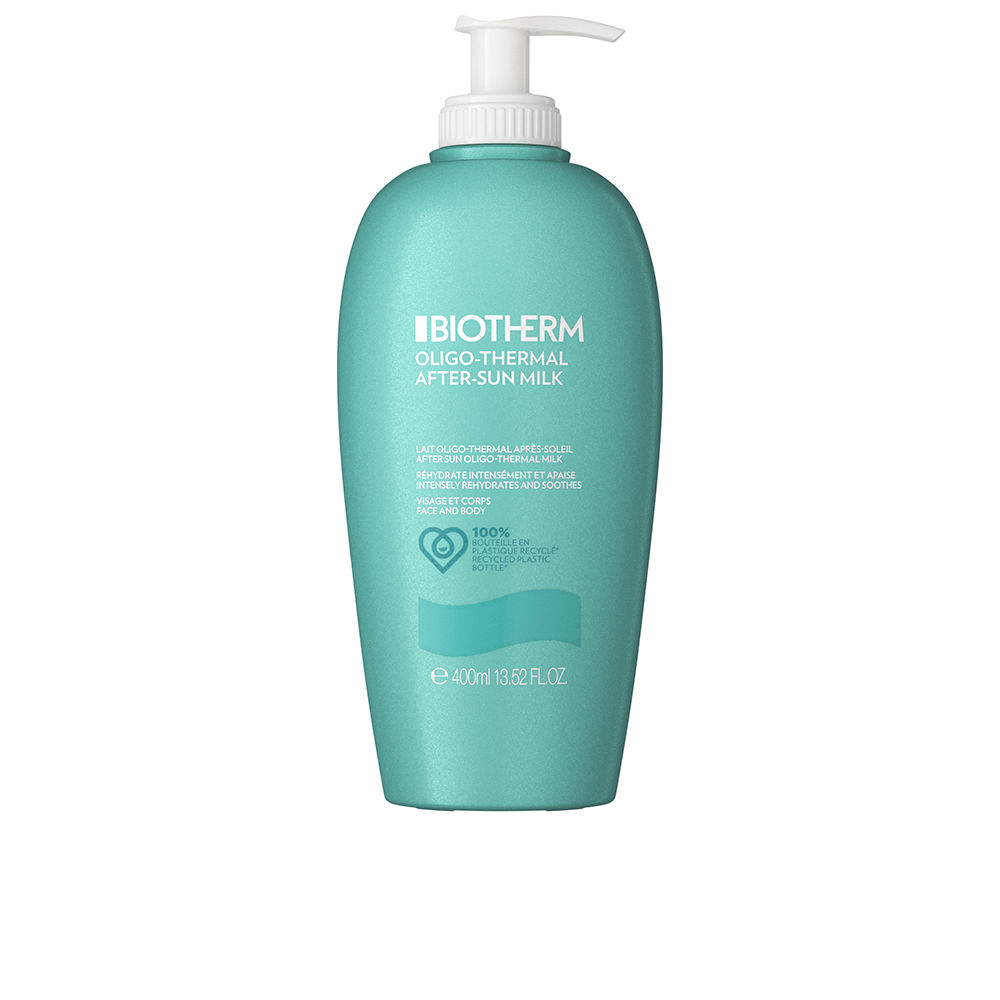 BiothermOligo-ThermalAfter-SunMilk400ml Bottle of Biotherm Oligo-Thermal After-Sun Milk by Biotherm, a refreshing milk indicated for rehydrating sun-damaged skin.