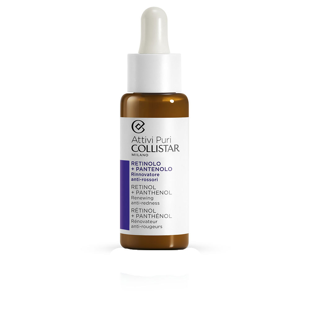 CollistarPureActivesRetinolandPanthenolDrops30ml Bottle of Collistar Pure Actives Retinol and Panthenol Drops by Collistar, a serum indicated for cell turnover and wrinkle reduction.