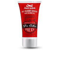 Product  container  of  Hairgum  Fix  Color  Hair  Coloring  Gel  Color  Red  by  Hairgum,  a  coloring  gel  indicated  for  temporary  red  hair.