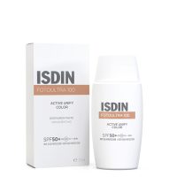 Bottle  of  Isdin  Fotoultra  100  Active  Unify  Color  SPF50
