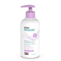 Bottle  of  Germisdin  Calm  Intimate  Hygiene  by  ISDIN,  a  creamy  cleansing  gel  indicated  for  soothing  vulvar  dryness  and  irritation.