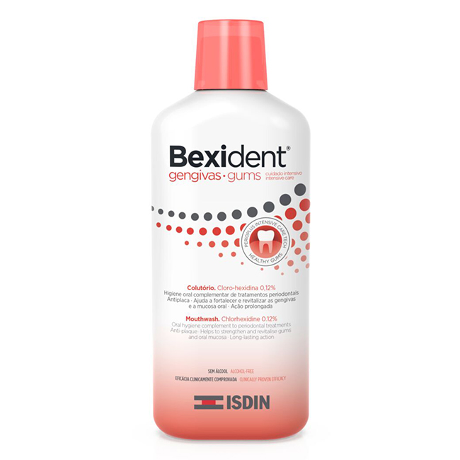 IsdinBexidentGumsElixirMouthwashChlorineHexidine500ml Bottle of Isdin Bexident Gums Elixir Mouthwash Chlorine Hexidine by Isdin, a mouthwash indicated for gum problems.