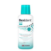 Bottle  of  Isdin  Bexident  Post  Elixir  Mouthwash  by  Isdin,  a  mouthwash  indicated  for  accelerating  the  regeneration  of  oral  tissue.
