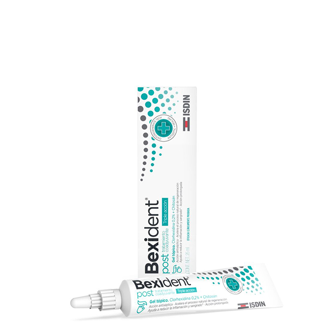 IsdinBexidentPostTopicalGel25ml Tube of Isdin Bexident Post Topical Gel by Isdin, a topical gel indicated for post-surgical oral recovery and inflammation.