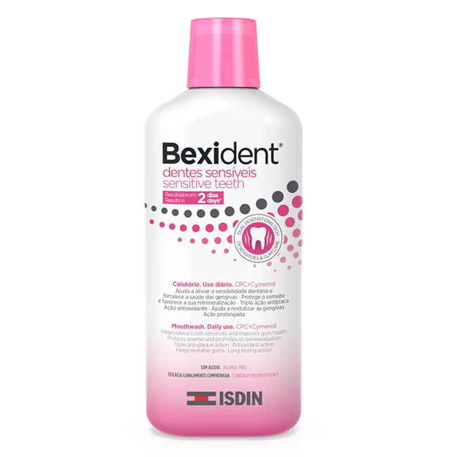 IsdinBexidentSensitiveTeethElixirMouthwash500ml Bottle of Isdin Bexident Sensitive Teeth Elixir Mouthwash by Isdin, a mouthwash indicated for tooth hypersensitivity.