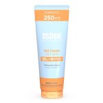 Product  container  of  Isdin  Fotoprotector  Gel  Cream  SPF30  by  Isdin,  a  gel  cream  indicated  for  UV  protection  and  skin  hydration.