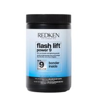Product  container  of  Redken  Flash  Lift  Power  9  Bonder  Inside  by  Redken,  a  lightening  powder  indicated  for  hair  lifting.