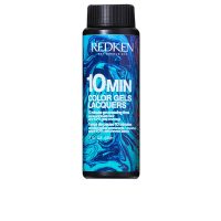 Bottle  of  Redken  Color  Gel  Lacquers  10  Minutes  Color  6NA  Granite,  a  gel-liquid  hair  color  for  high  gray  coverage  and  shine.