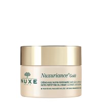 Jar  of  Nuxe  Nuxuriance  Gold  The  Nutri-Fortifying  Oil-Cream  by  Nuxe,  an  oil-cream  indicated  for  dry  and  mature  skin  nourishment.