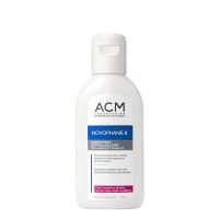 Bottle  of  ACM  Novophane  K  Anti-Dandruff  Shampoo  by  ACM,  a  shampoo  indicated  for  eliminating  acute  dandruff  and  redness.